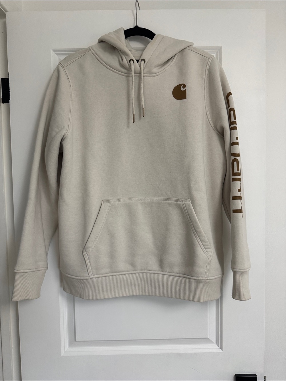 Carhartt Men’s Crewneck Hoodie in Light Beige with Brown Logo